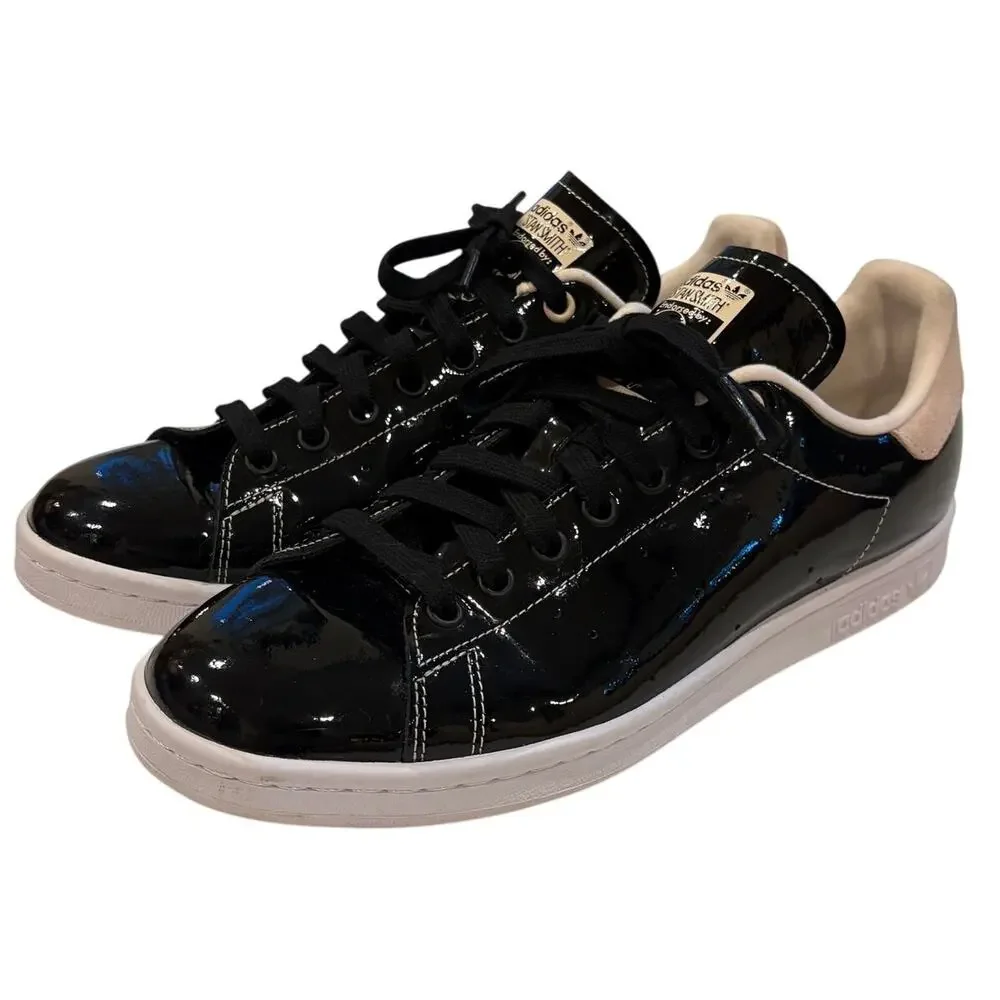 Adidas Stan Smith Shiny Shoes Sneakers FW2299 Black Pink Glam Womens Size 10